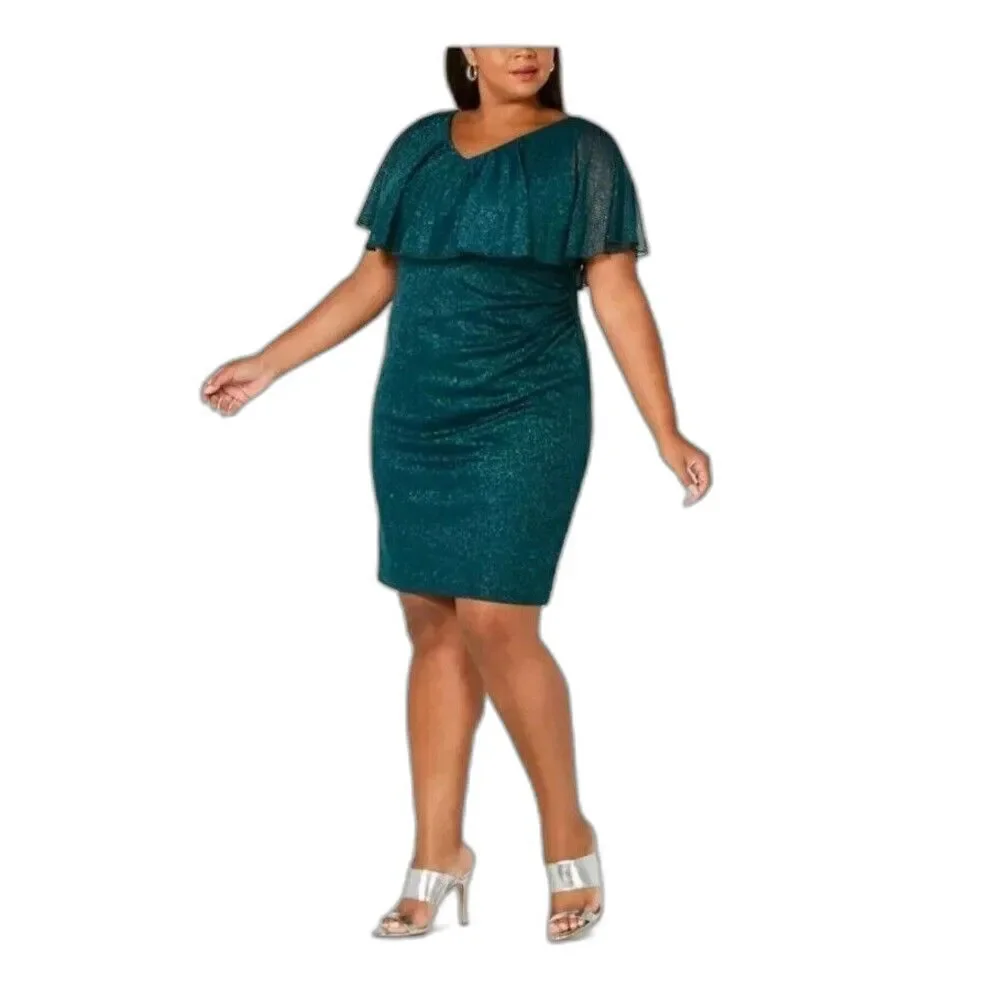 Connected Apparel Dress Hunter Green Glitter Party V-Neck Size 22W
